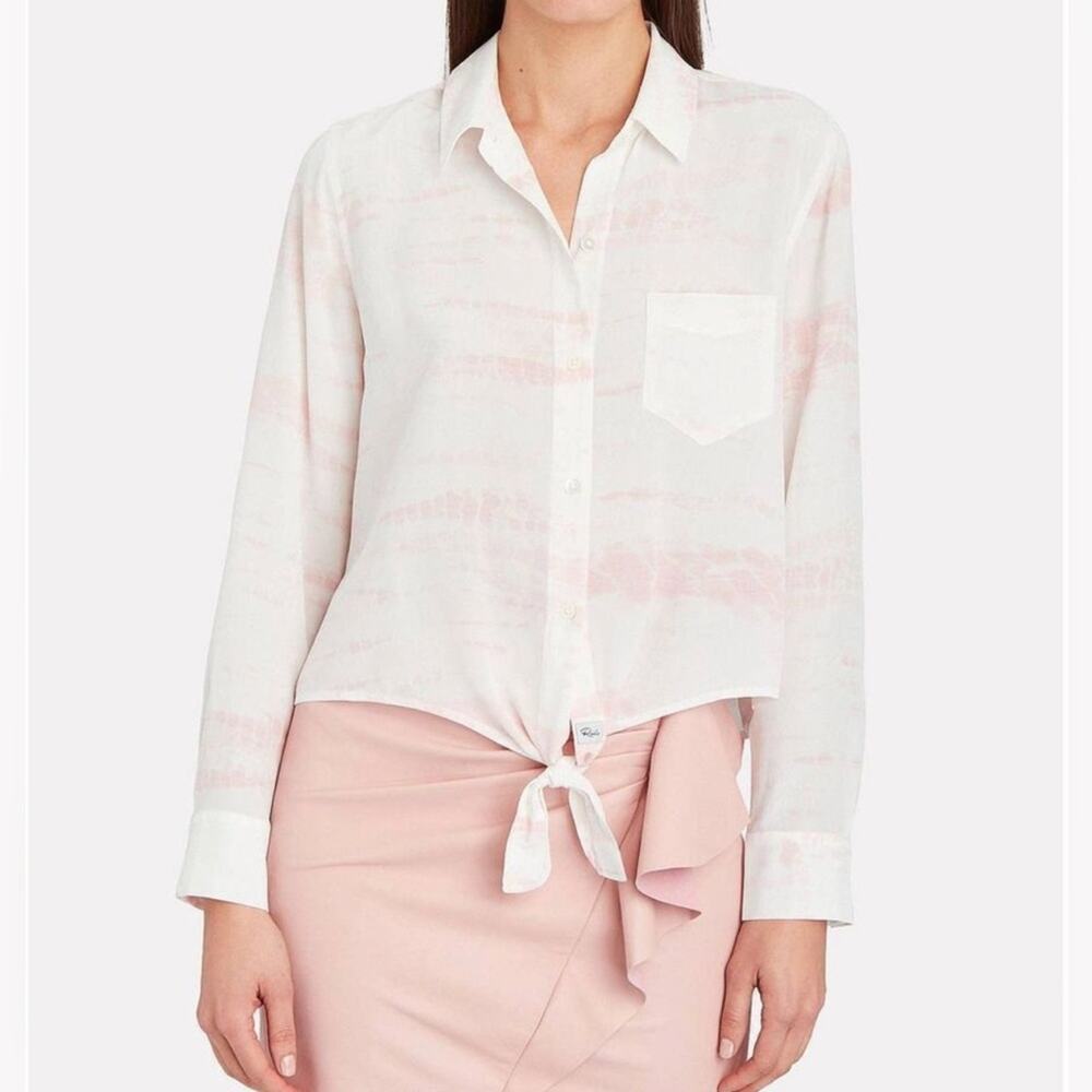 Rails Val Tie-dye Pink and White 100% Silk Button-down Shirt size xs